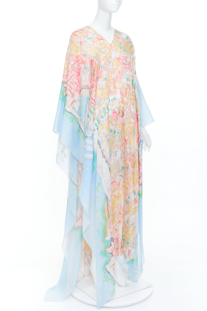 CHANEL 2011 Runway abstract watercolor silk cotton mix caftan maxi dress OS