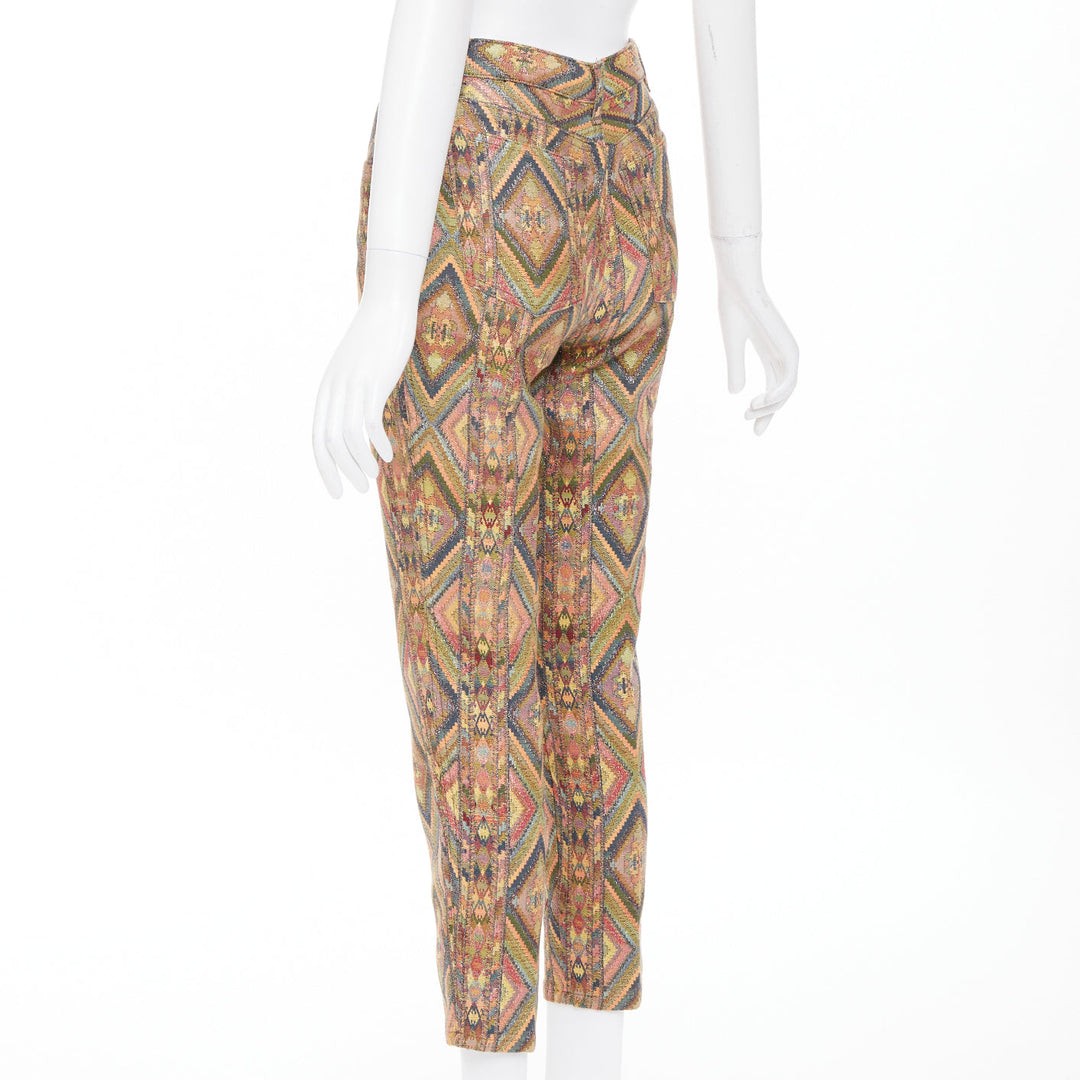 MOSCHINO Jeans vintage geometric metallic jacquard brocade cotton crop pants 28"