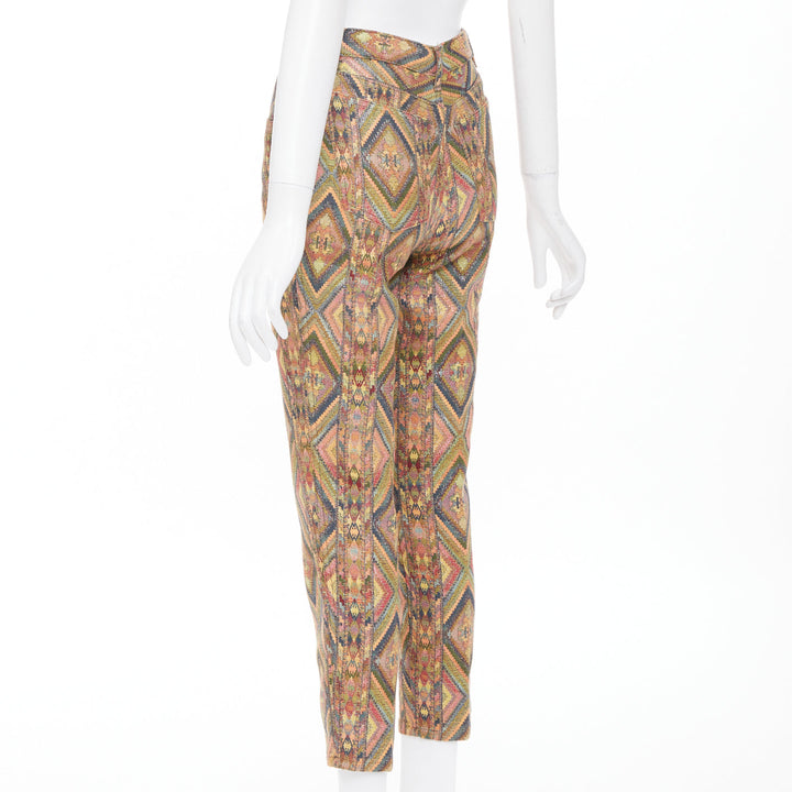 MOSCHINO Jeans vintage geometric metallic jacquard brocade cotton crop pants 28"