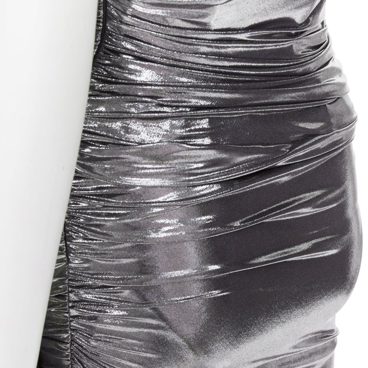 ALEXANDRE VAUTHIER AW2023 Runway silver liquid metal drape asymmetric mini dress