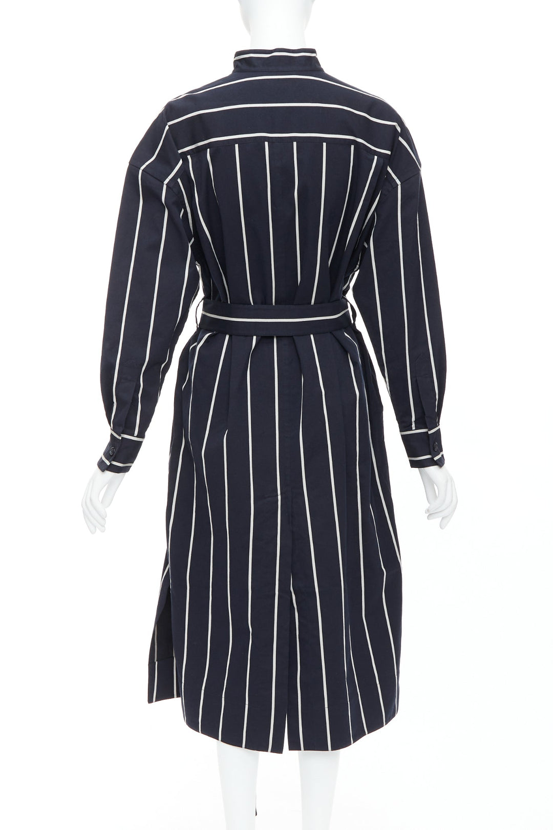 CELINE Phoebe Philo 2018 Runway black vertical stripe belted dress FR34 XS