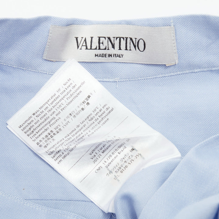 VALENTINO light blue cotton pussy bow tie keyhole cut out blouse shirt IT40 S