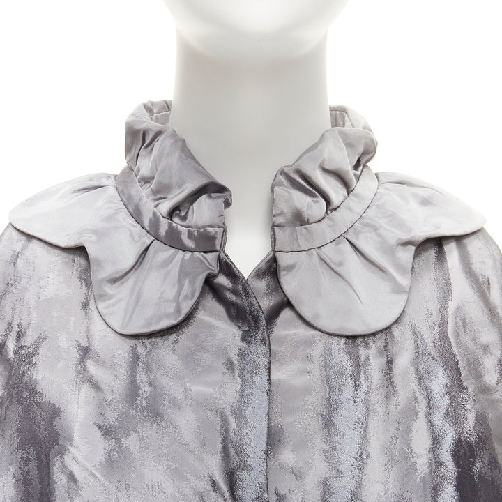 SHIATZY CHEN grey abstract watercolour floral brocade scallop collar vest IT44 L