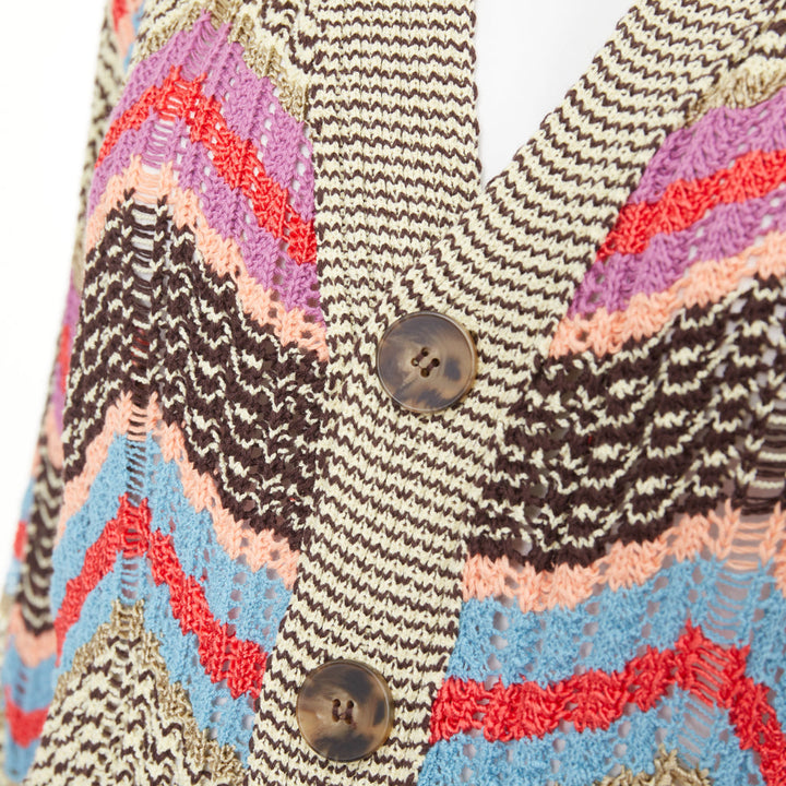 MISSONI Collection yellow brown multicolor chevon intarsia knitted cardigan XS