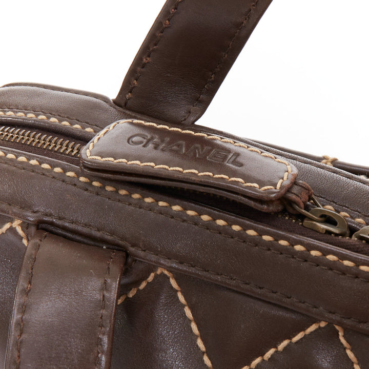 CHANEL Wild Stitch Surpique  brown lambskin leather matelasse bowler bag