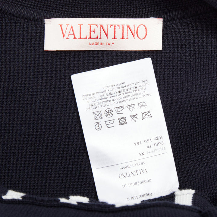 VALENTINO 2024 VGold navy white striped ostrich feather trim sleeve polo top XS