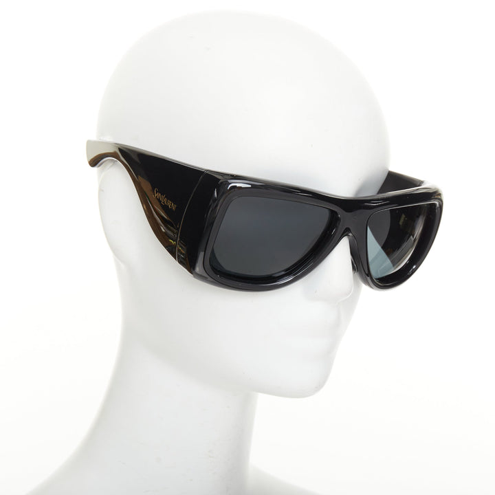 SAINT LAURENT 2023 SL 564 Mask black oversized glossy wrap shield sunglasses