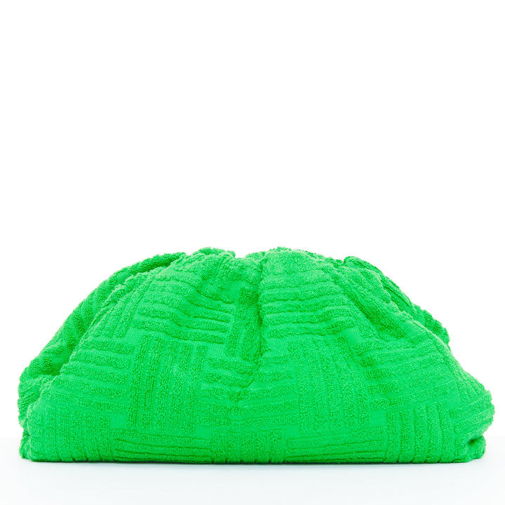 BOTTEGA VENETA 2021 The Pouch green Intrecciato terrycloth frame clutch bag