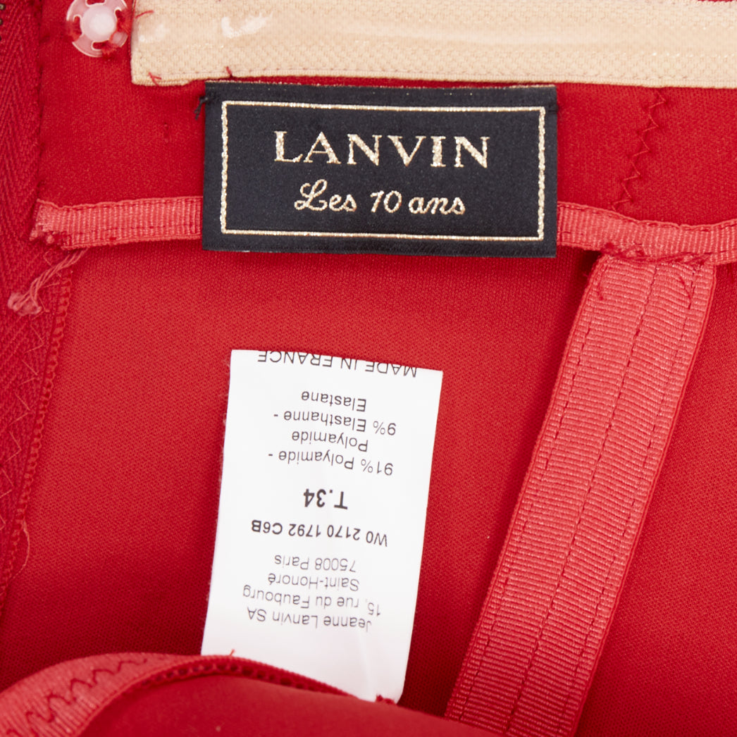 LANVIN Alber Elbaz signature red neoprene peplum strapless zip dress FR34 XS