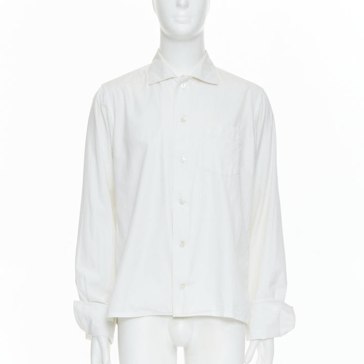 YOHJI YAMAMOTO cream cotton cut out collar pocketed dress shirt JP3 L