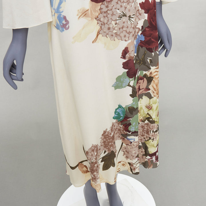 VALENTINO 2016 Runway cream floral print cape back ruffle sleeve dress