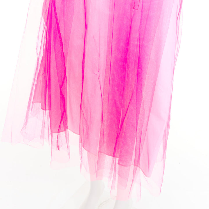 PRADA 2018 Runway Neon Technical  Tulle Abito pink rubber logo dress IT38 XS