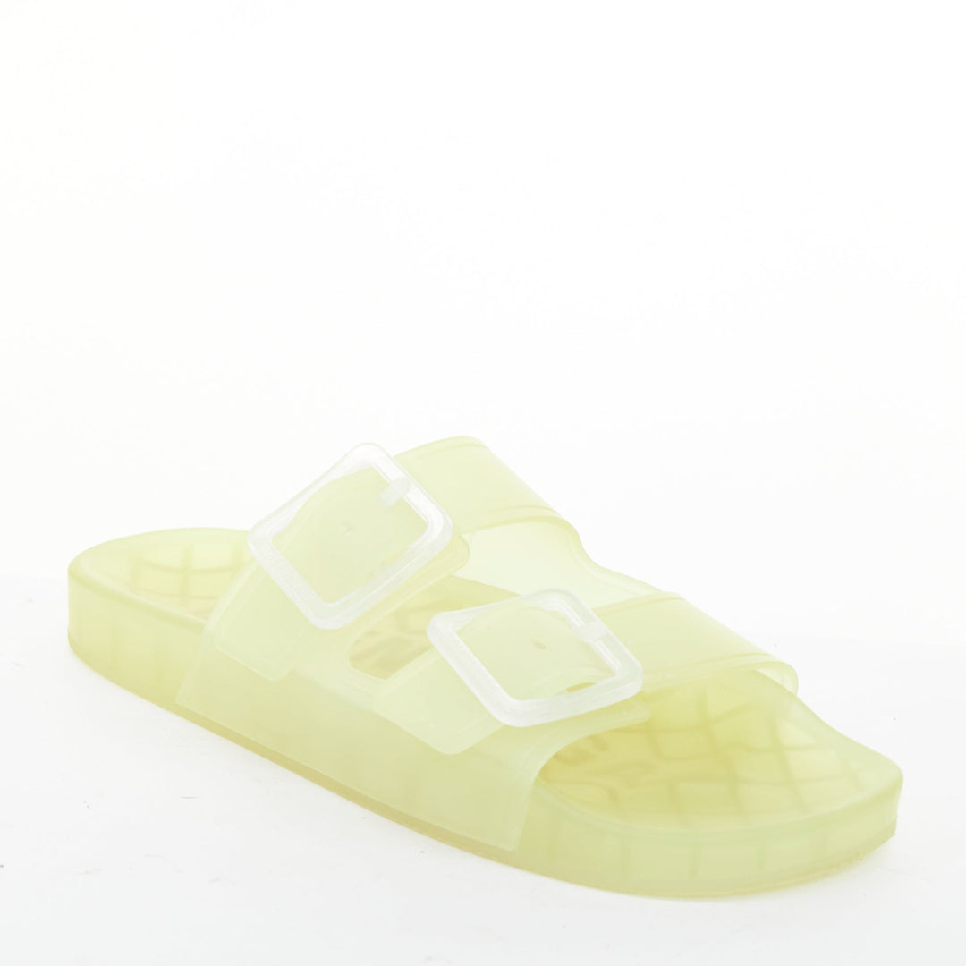 BALENCIAGA 2021 Mallorca transparent yellow rubber dual buckle slide sandal EU38