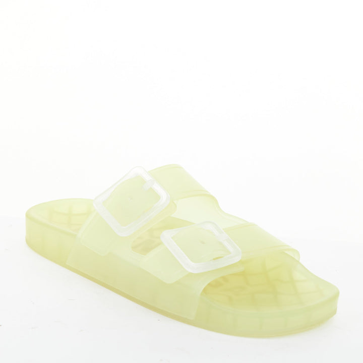 BALENCIAGA 2021 Mallorca transparent yellow rubber dual buckle slide sandal EU38