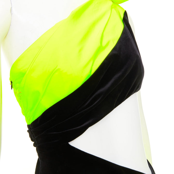 rare ALEXANDRE VAUTHIER SS2023 Runway neon yellow black velvet cut out dress
