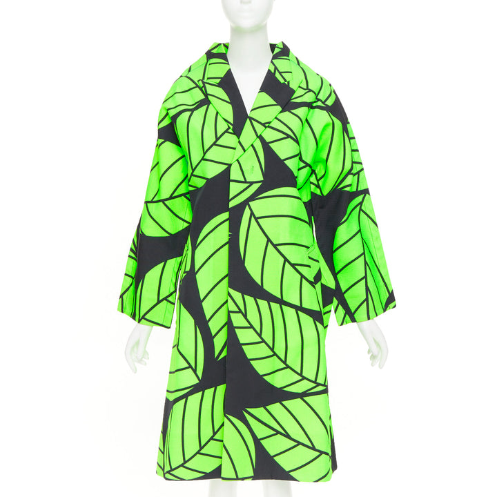 COMME DES GARCONS 2022 black green leaf 2D oversized structured canvas coat S