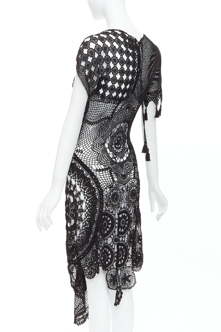 JEAN PAUL GAULTIER 2008 Vintage back lace crochet asymmetric dress IT38 XS