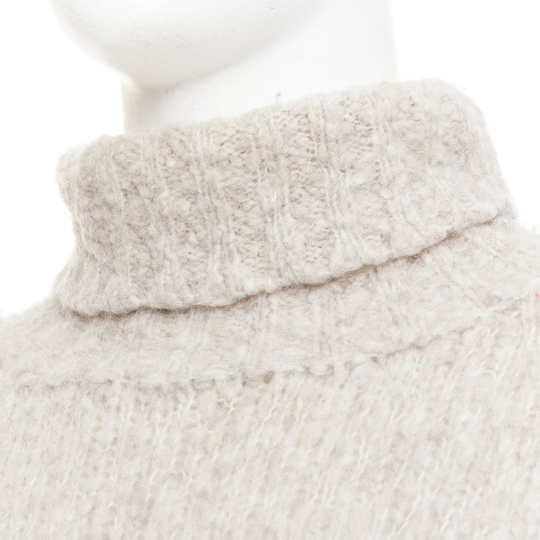 ALEXANDER MCQUEEN grey beige skull intarsia shaggy knit turtleneck sweater S