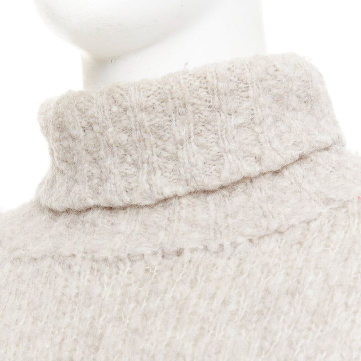 ALEXANDER MCQUEEN grey beige skull intarsia shaggy knit turtleneck sweater S