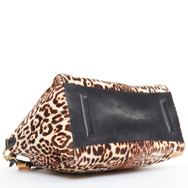 GIVENCHY Antigona brown leopard print calf skin silver logo top handle bag