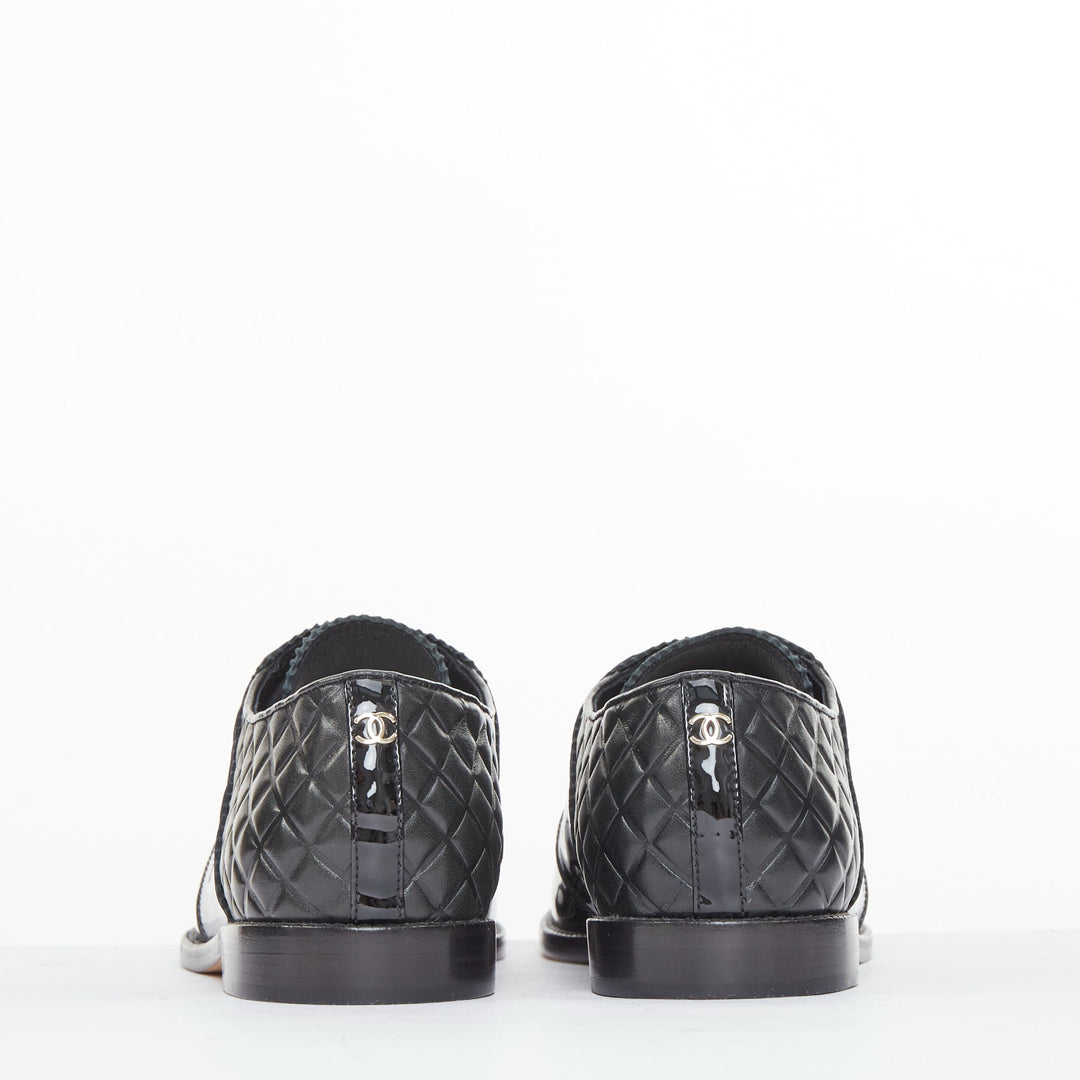 CHANEL 2017 Paris Havana black matelasse quilted panel derby oxfords EU38.5C