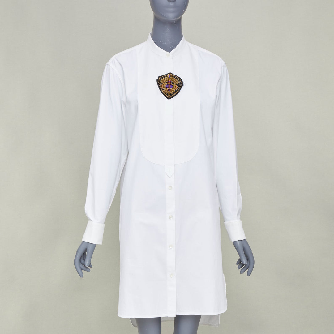 DRIES VAN NOTEN 2016 Runway military badge bib panel cotton shirt dress FR36 S
