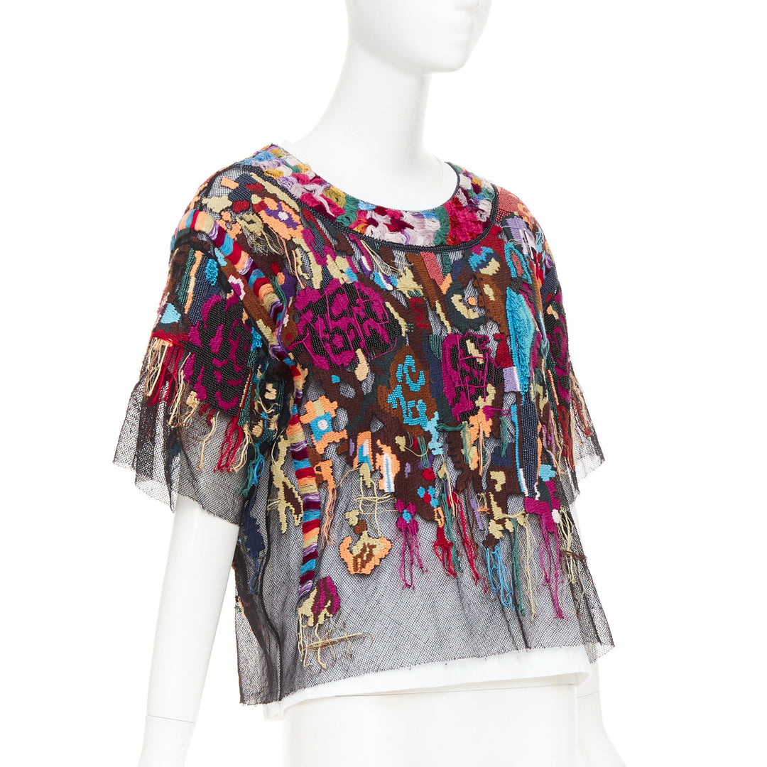 VALENTINO multicolor layered tapestry embroidered tulle blouse top S