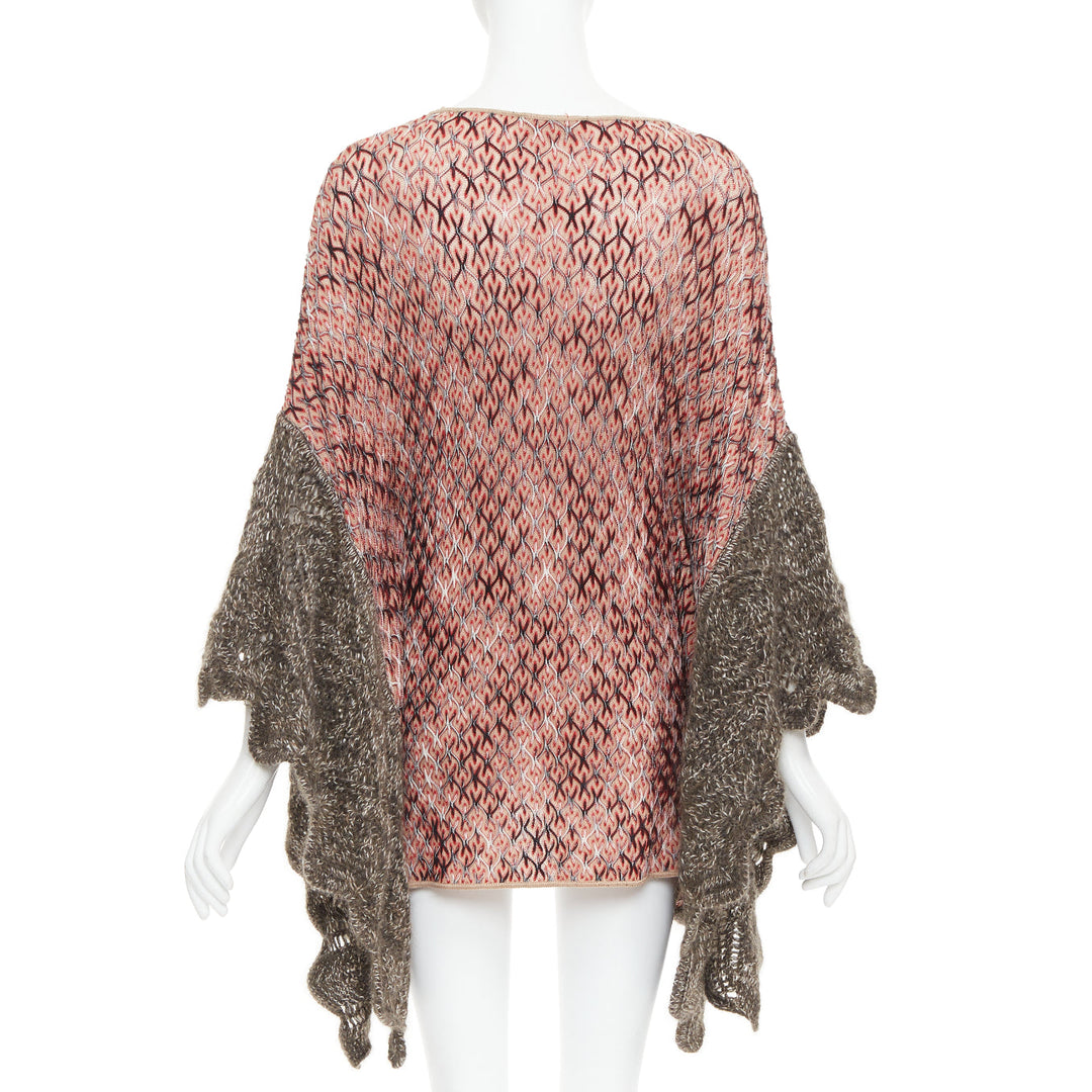 MISSONI red brown wool blend signature chevron contrast knit poncho sweater