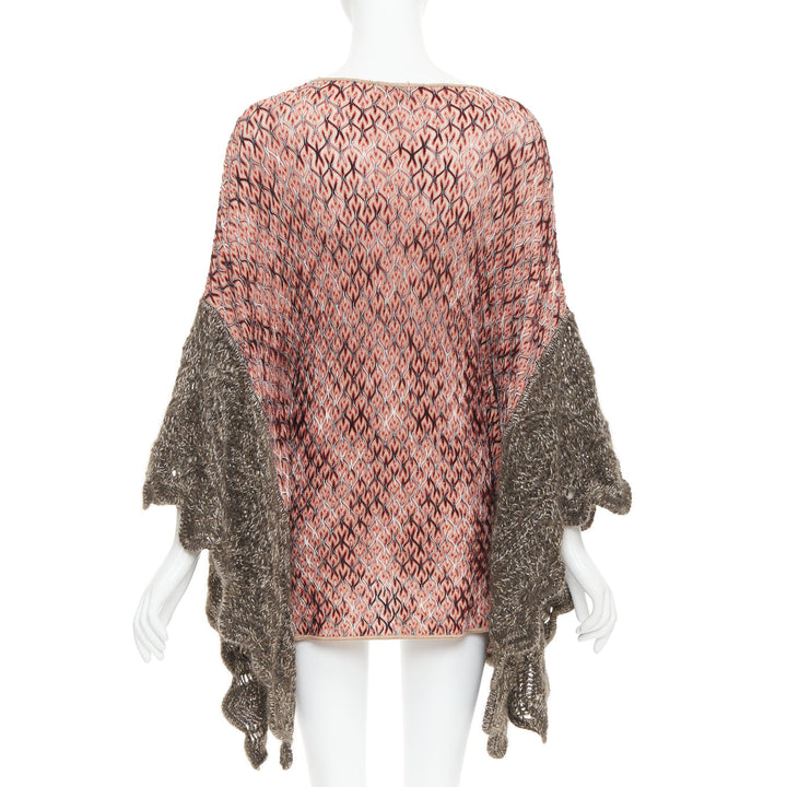 MISSONI red brown wool blend signature chevron contrast knit poncho sweater