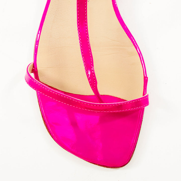 MANOLO BLAHNIK neon pink patent leather tstrap comfort toe loop sandals EU37