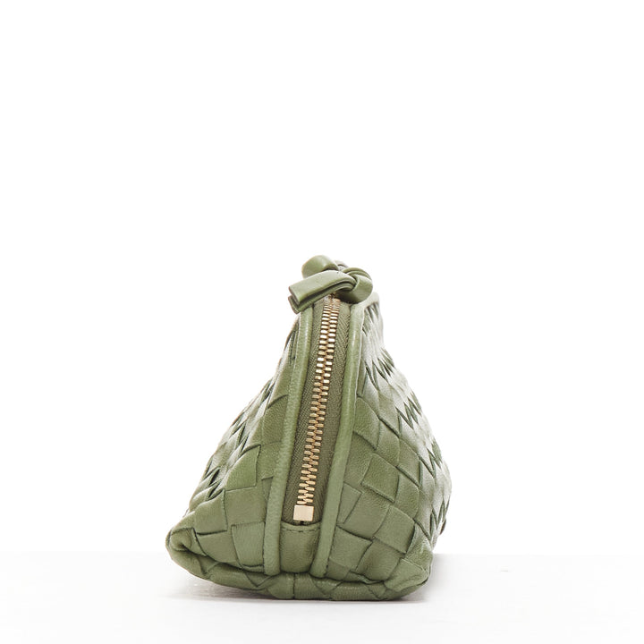BOTTEGA VENETA green intrecciato knot gold zip small zip pouch bag