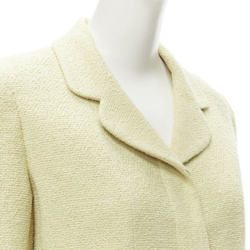 CHANEL 98C Vintage pastel yellow tweed CC button long jacket FR42 L