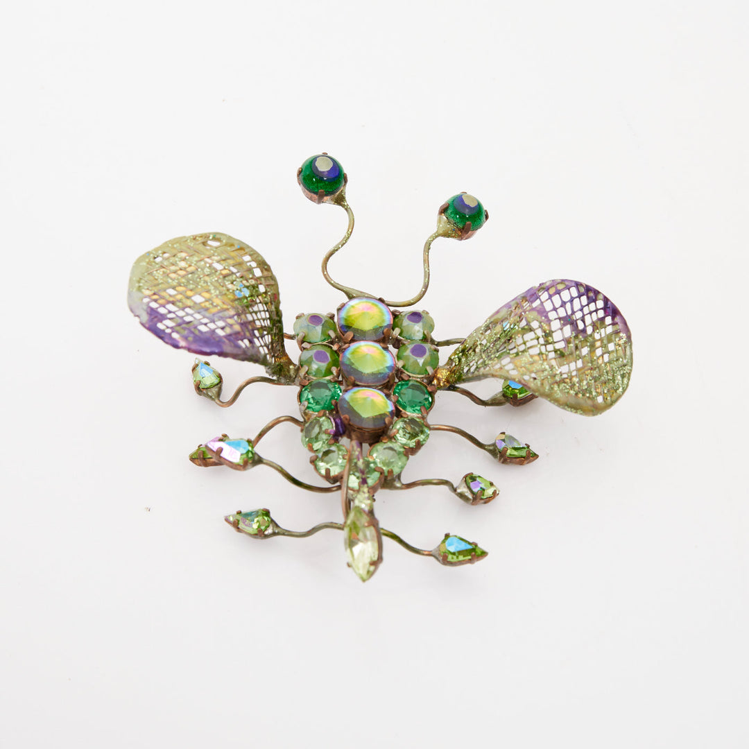 rare ON AURA TOUT VU 2013 Cosmic Beetle green crystal wing bug insect brooch