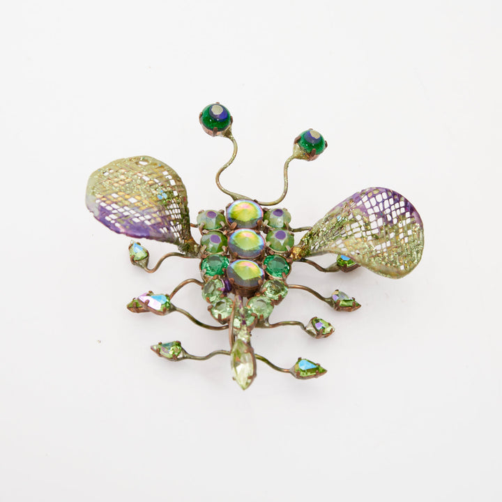 rare ON AURA TOUT VU 2013 Cosmic Beetle green crystal wing bug insect brooch