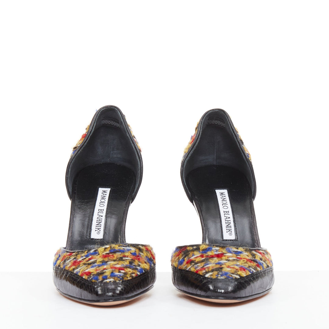 rare MANOLO BLAHNIK Kurung Dorsay multicolor boucle tweed court pumps EU37
