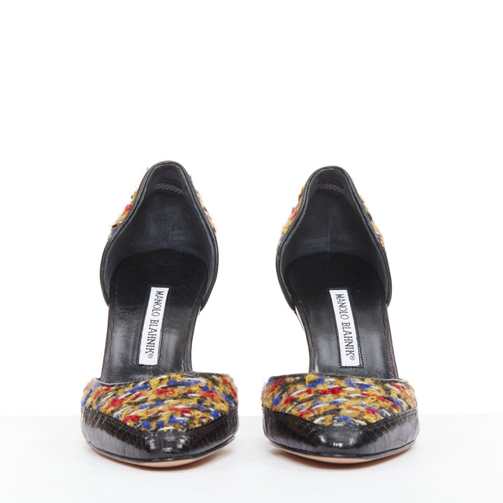 rare MANOLO BLAHNIK Kurung Dorsay multicolor boucle tweed court pumps EU37