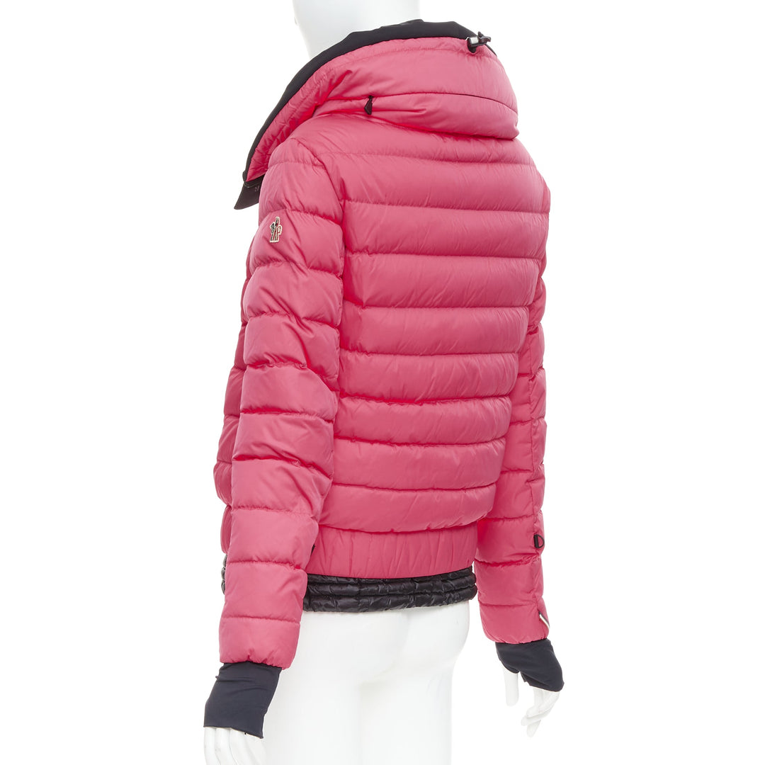 MONCLER Grenoble pink nylon black trim down filled puffer ski jacket Sz1 S
