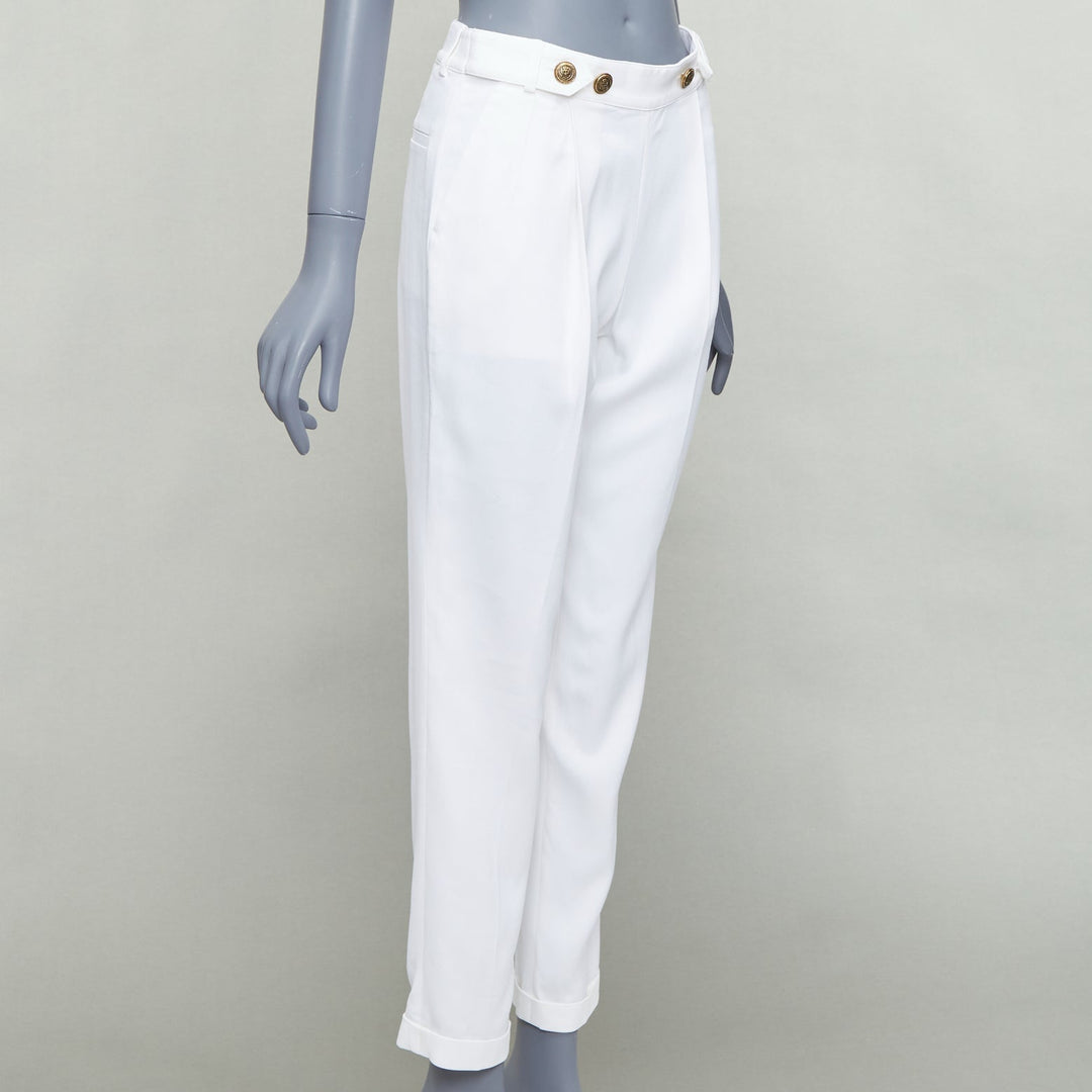 PHILOSOPHY white bronze crest buttons pleated tapered pants IT38 XS