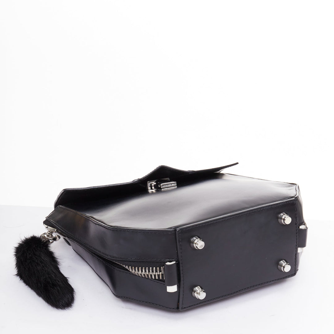 ALEXANDER WANG Devere black rabbit fur trim geometric structural bag