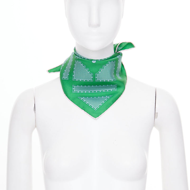 ERMES Gavroche 45 green geometric garden fence lattice print silk scarf