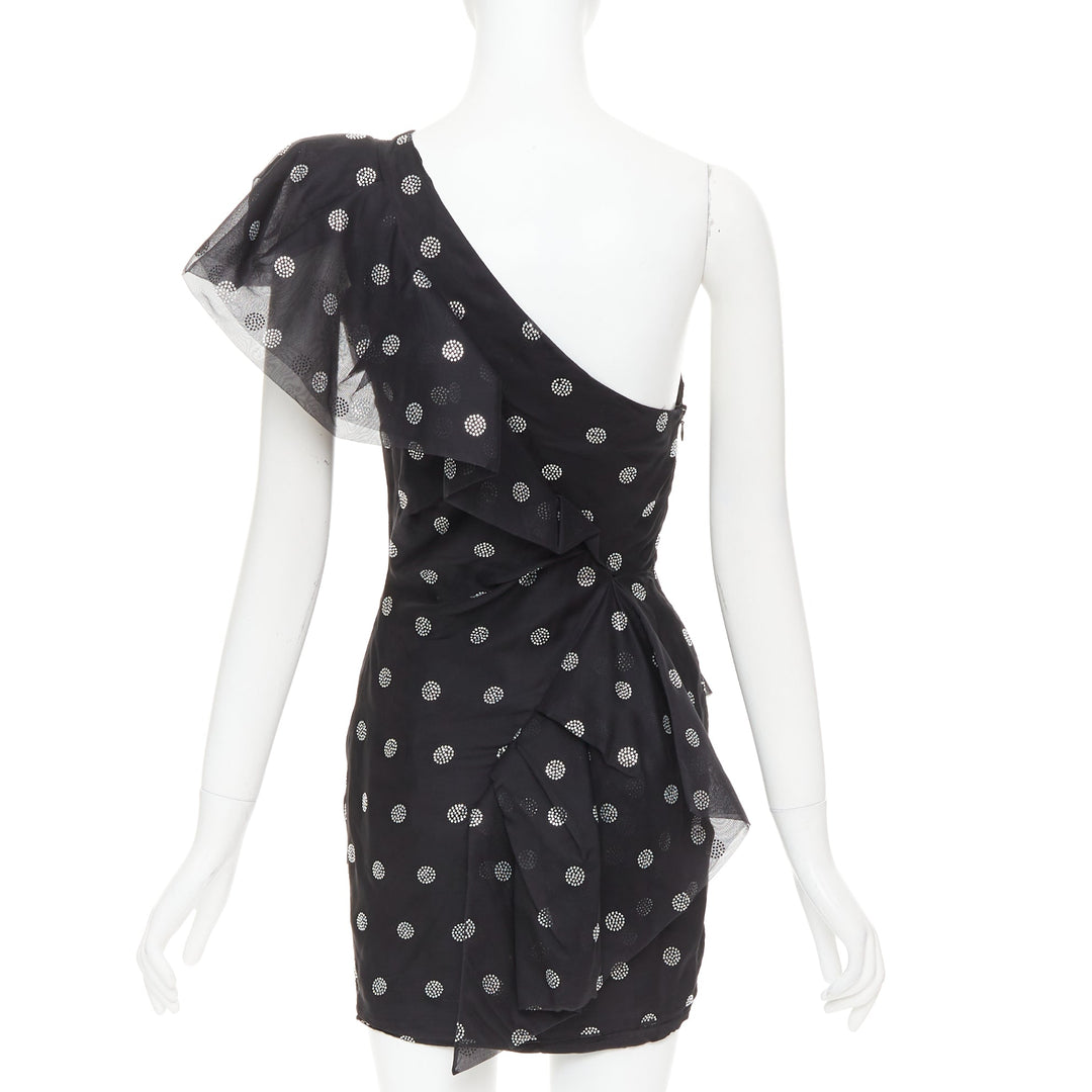 ALEXANDRE VAUTHIER SS2019 black chiffon silver crystal ruffle one shoulder dress