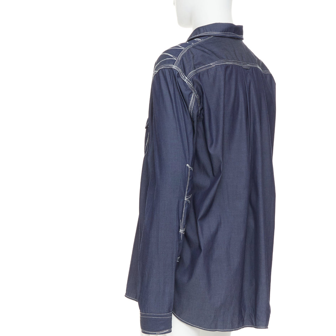 JUNYA WATANABE MEN 2024 navy white cotton twill contrast stitch work shirt XL