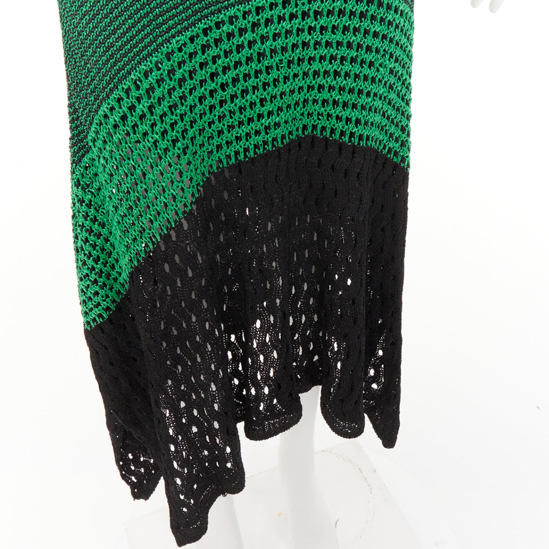 PROENZA SCHOULER 2016 green black asymmetric lattice crochet knit dress S
