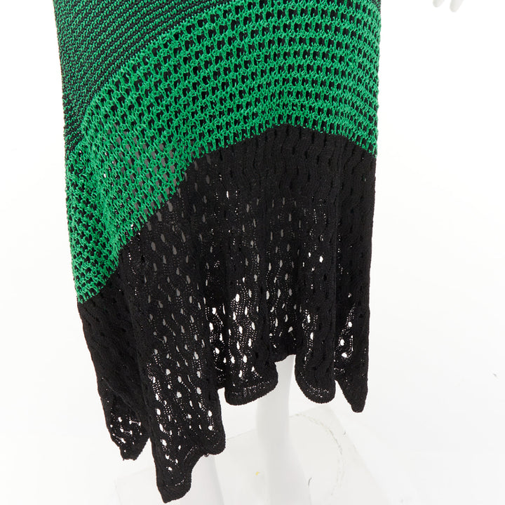 PROENZA SCHOULER 2016 green black asymmetric lattice crochet knit dress S