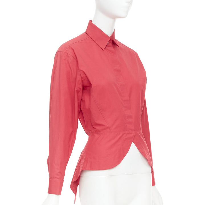 ALAIA red cotton curved tulip petal peplum  puff sleeves shirt FR36 S