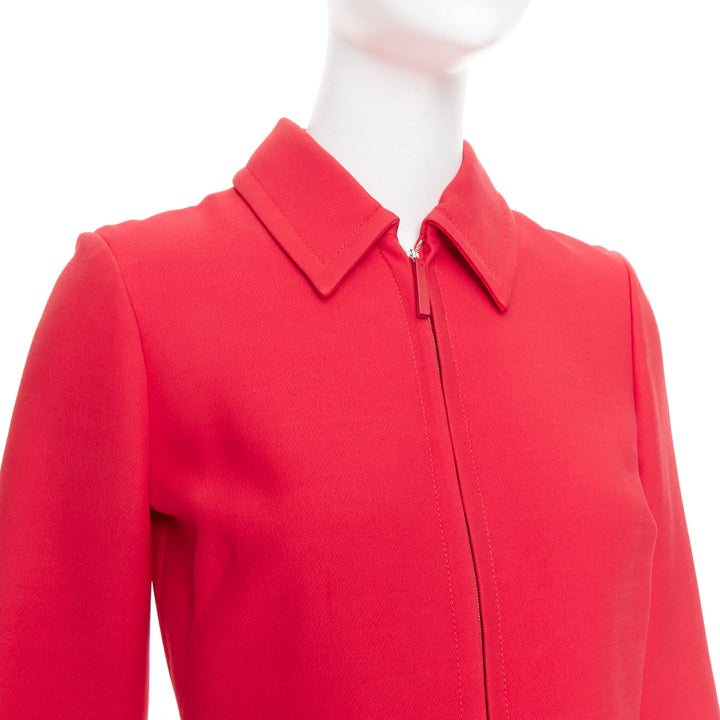 CHRISTIAN DIOR 2019 red wool silk half zip belted flare dress FR36 S