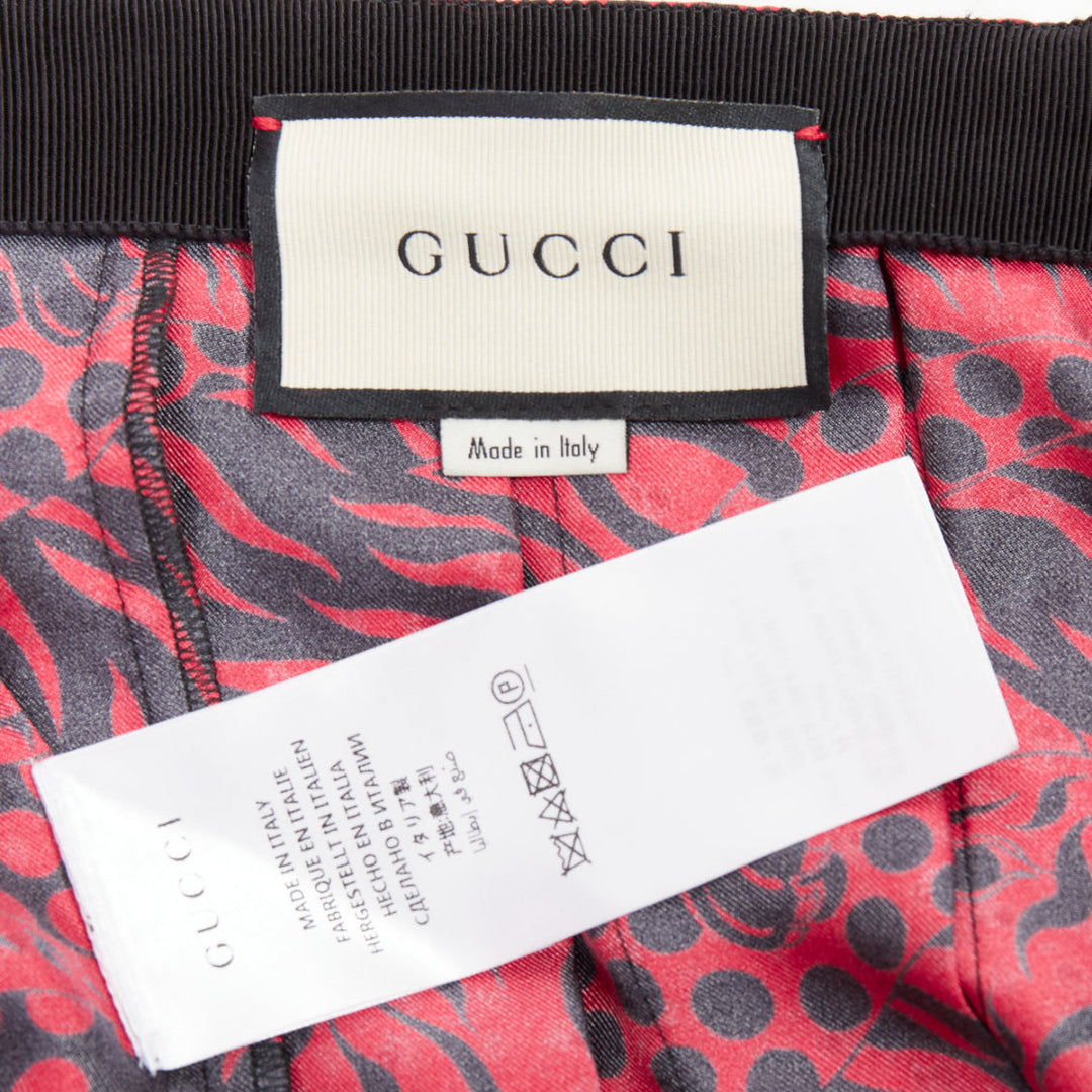 GUCCI 2018 Michele black red 100% silk tiger print pleated midi skirt IT38 XS
