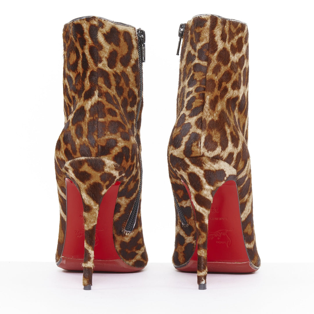 CHRISTIAN LOUBOUTIN leopard print calf hair high stiletto heel ankle boots EU38