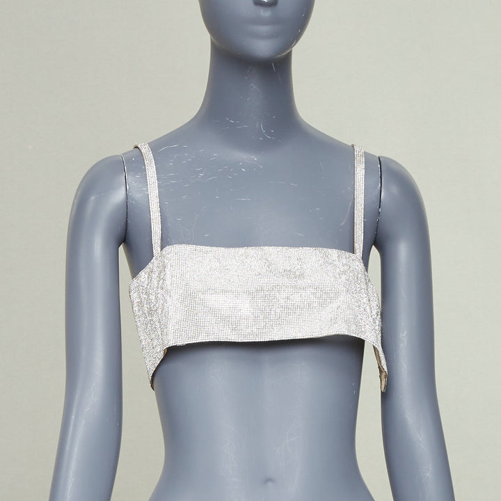 NUE  Charlotte Crystal top silver rhinestone pave spaghetti strap bra tank top S
