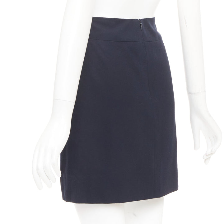 CHANEL 1997 Vintage navy wool high waisted silk lined classic pencil skirt FR34